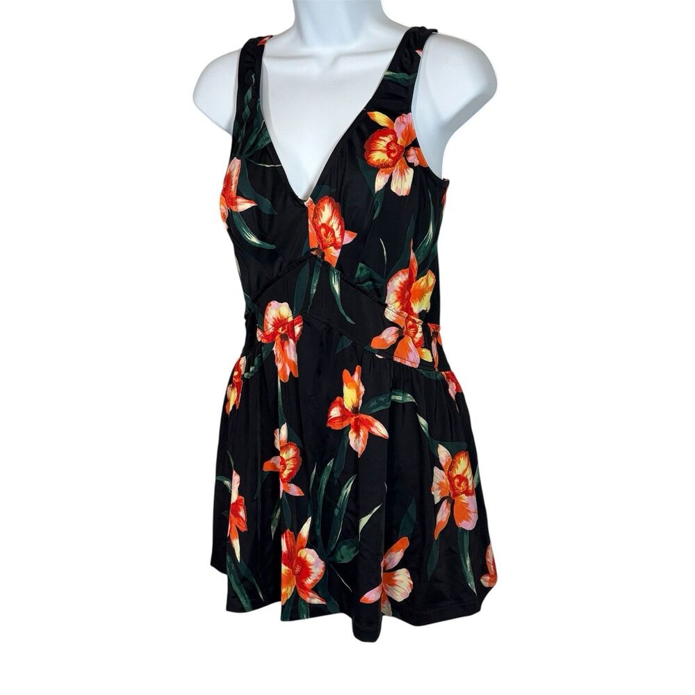 Maxine of Hollywood M/L Swimsuit One Piece Swimdress Floral‎ Tropical Vintage